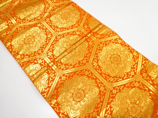 亀甲に華紋織り出し　袋帯